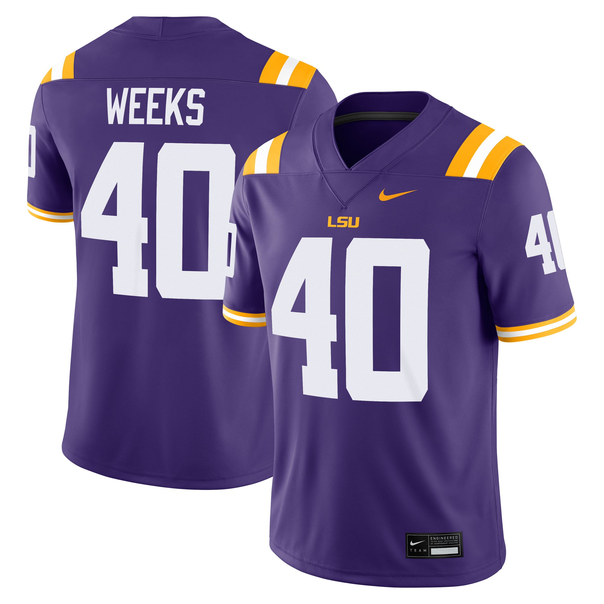 Whit Weeks LSU Tigers Home Jersey Purple - front and back view