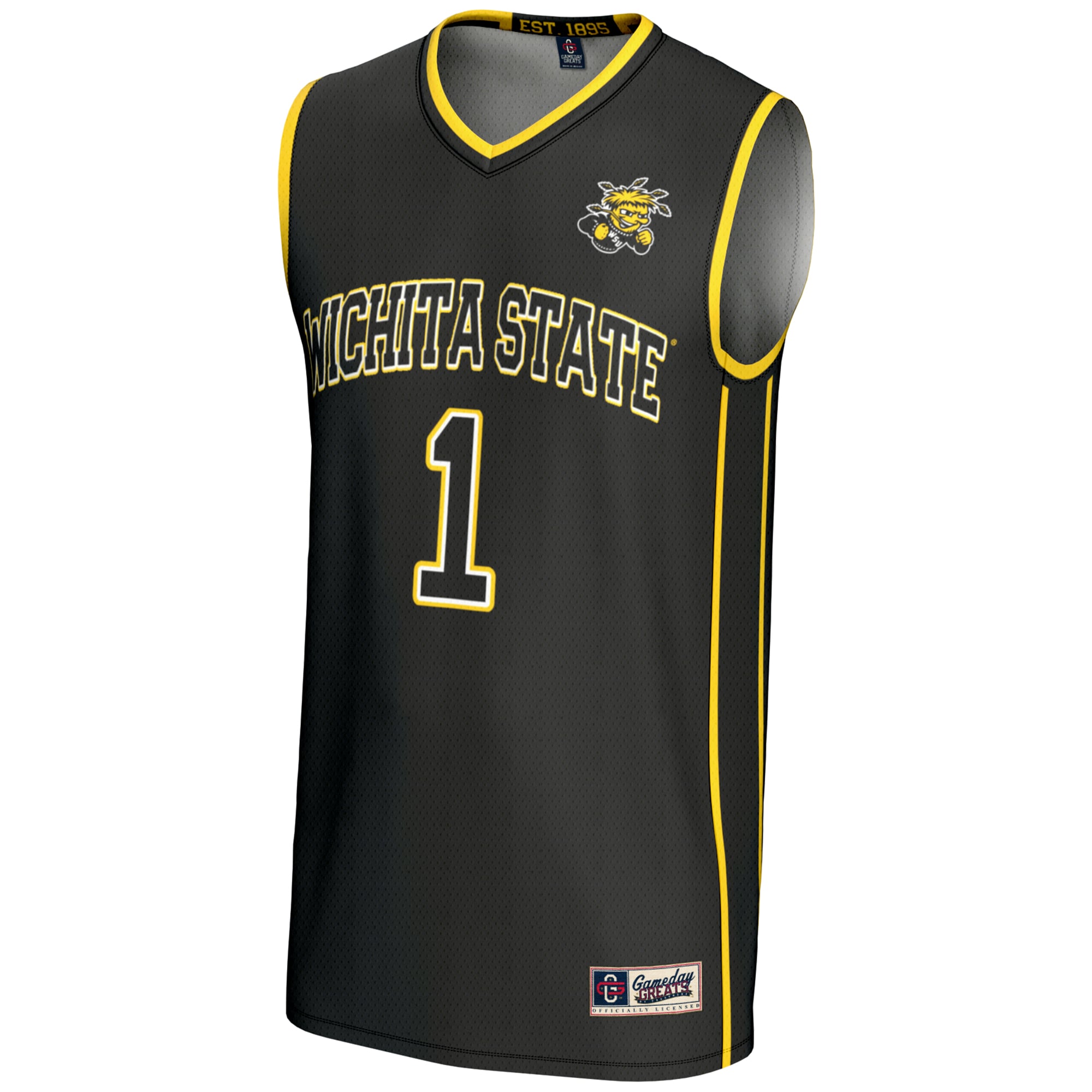 Wichita State Shockers Unisex #1 Basketball Jersey Black - front view