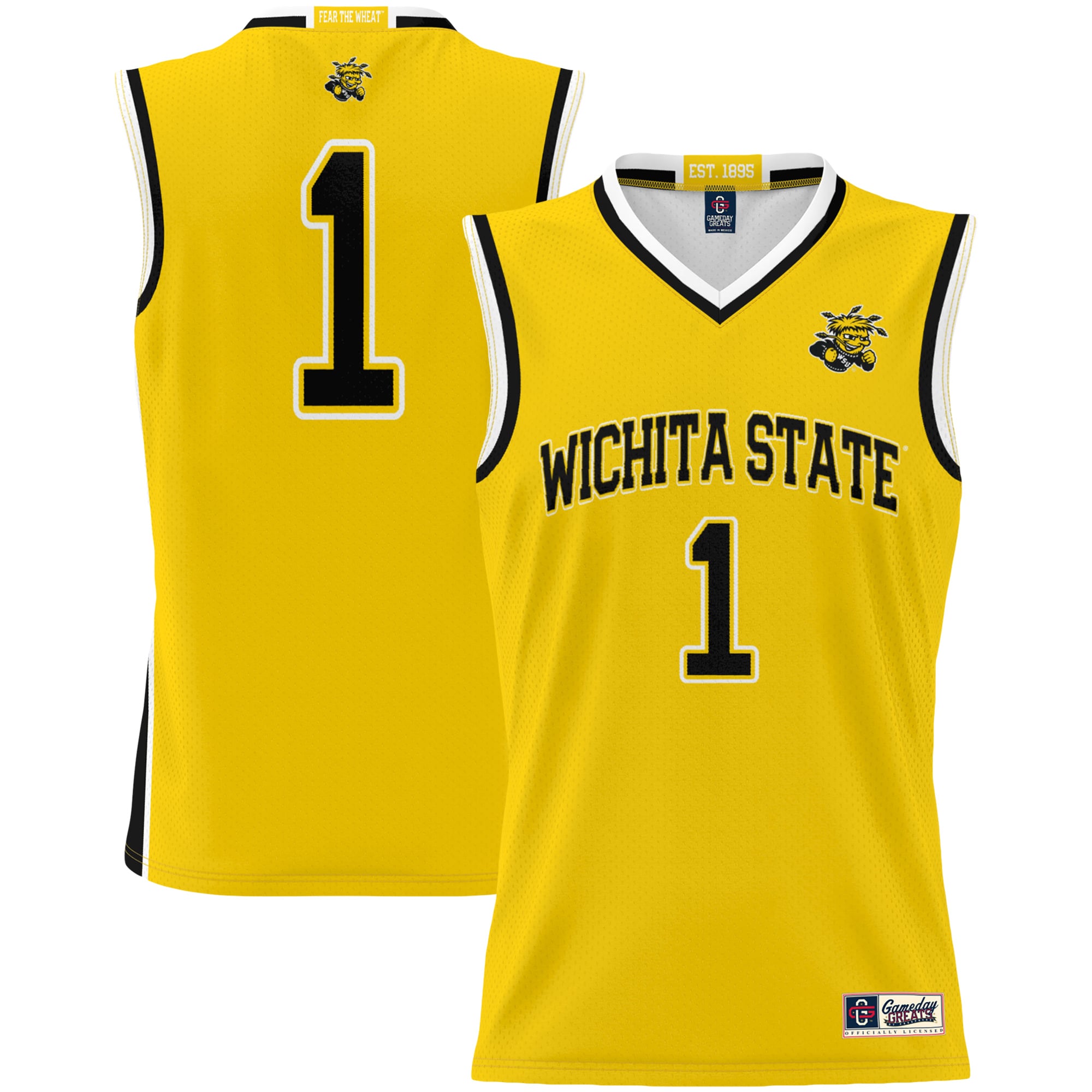 Wichita State Shockers Youth #1 Basketball Jersey Yellow - front and back view