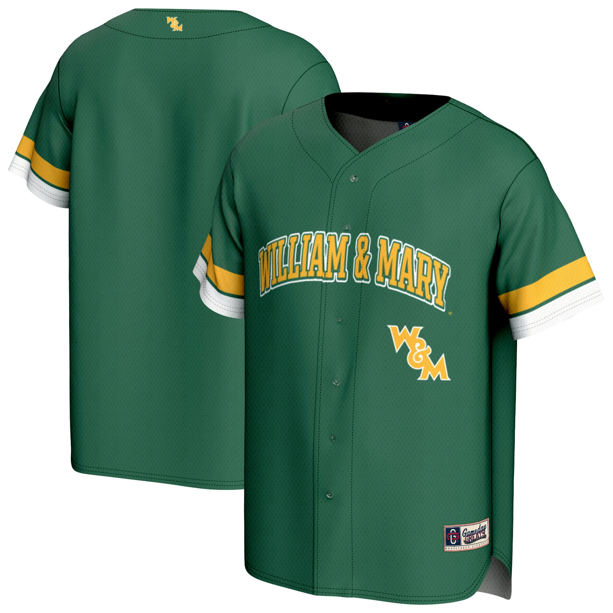 William & Mary Tribe Baseball Jersey Green - front and back view
