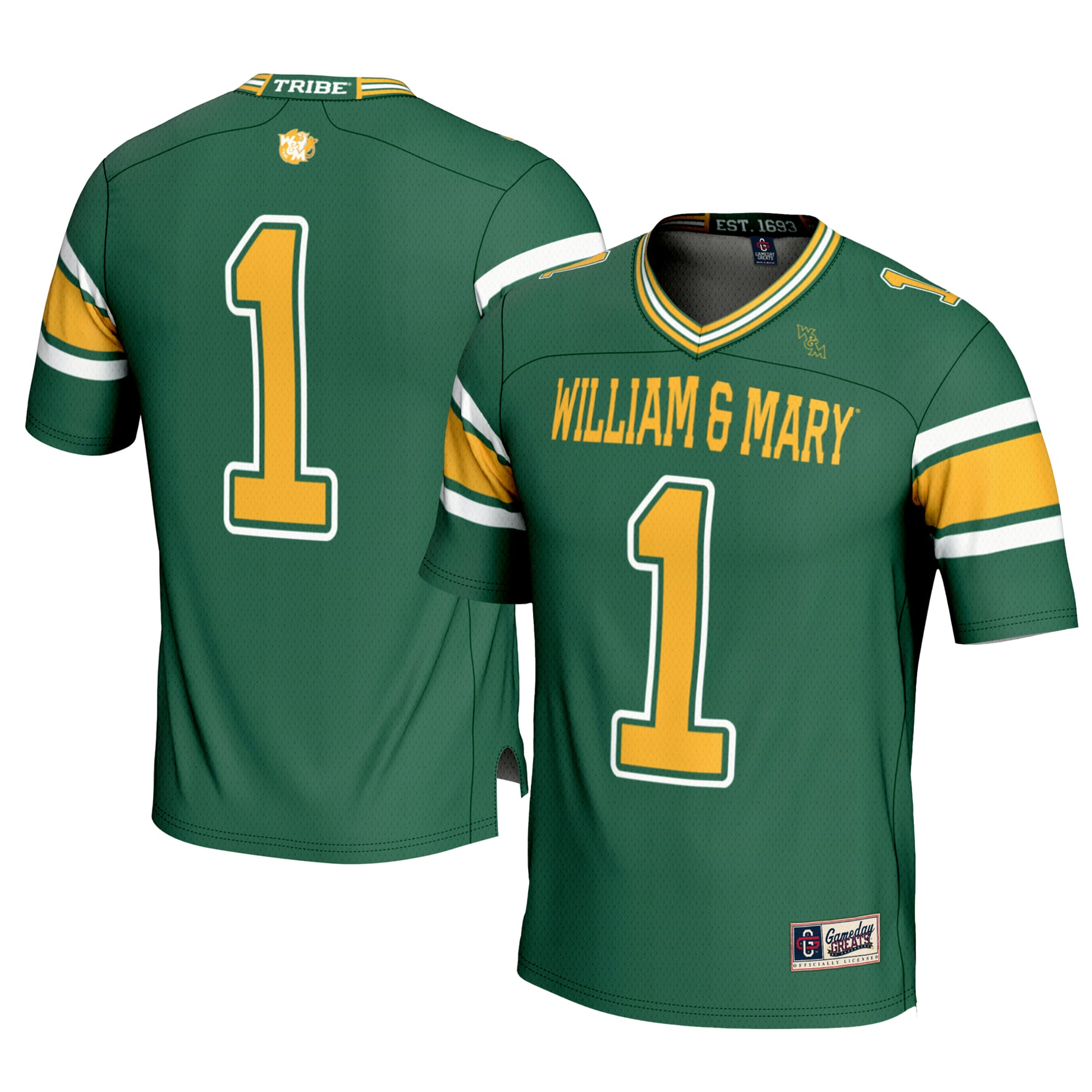 #1 William & Mary Tribe Football Jersey Green - front and back view