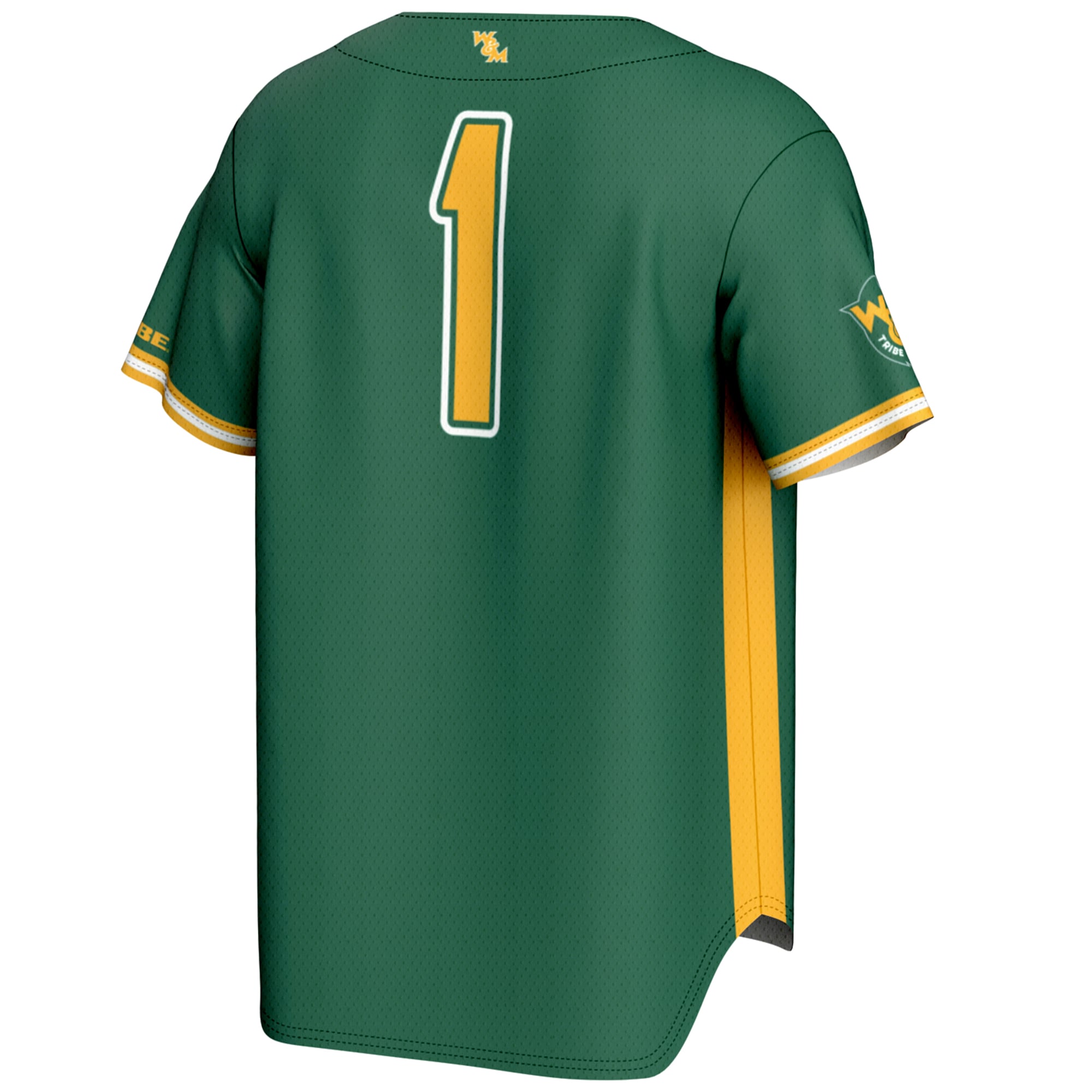 #1 William & Mary Tribe Lightweight Baseball Fashion Jersey Green - back view