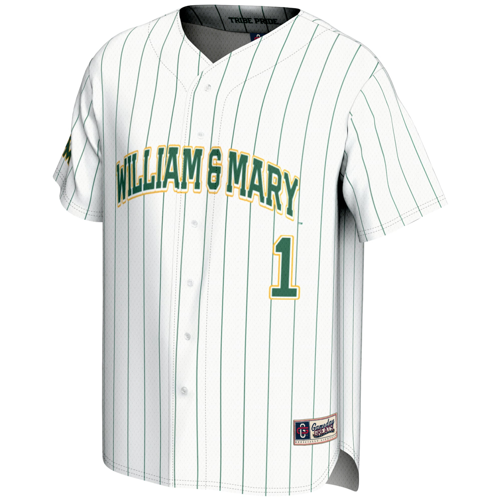 #1 William & Mary Tribe Lightweight Baseball Fashion Jersey White - front view