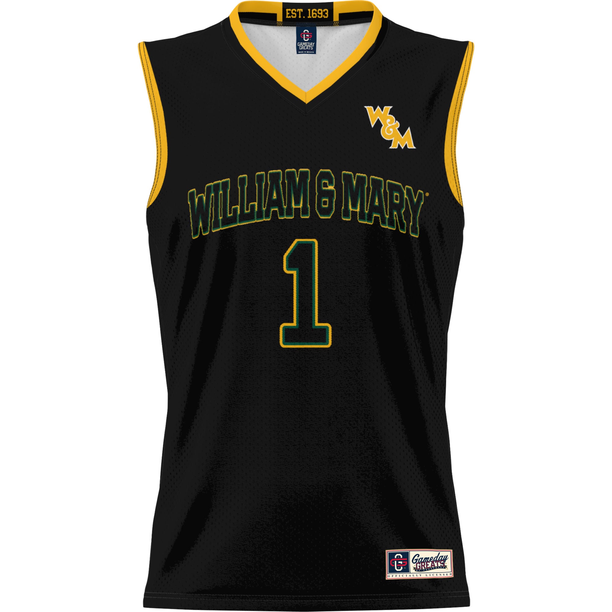 #1 William & Mary Tribe Unisex Lightweight Basketball Jersey Black - front view