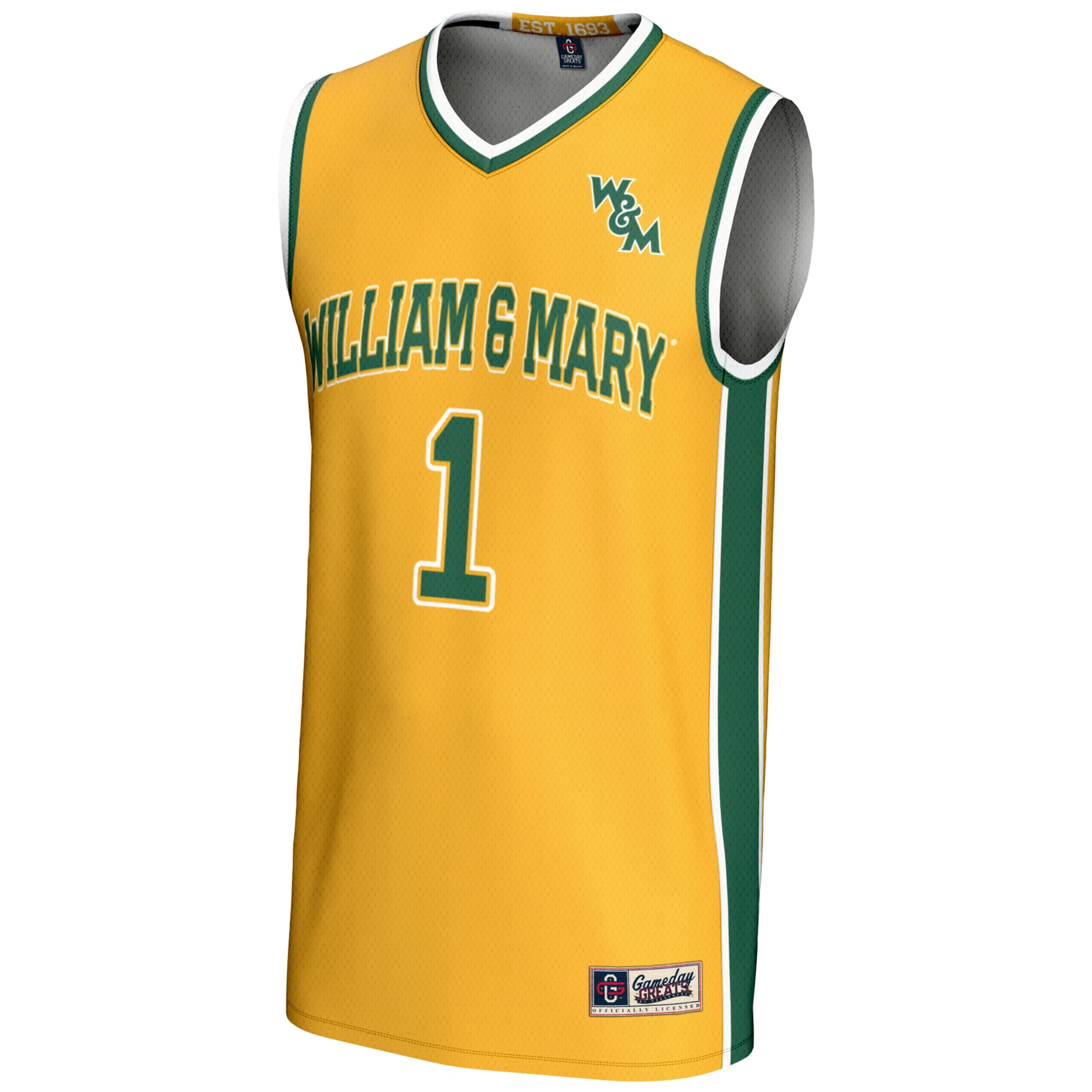 #1 William & Mary Tribe Unisex Lightweight Basketball Jersey Gold - front view