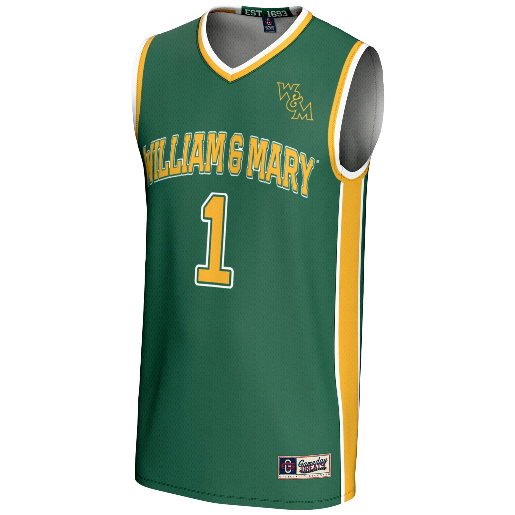 #1 William & Mary Tribe Unisex Lightweight Basketball Jersey Green - front view