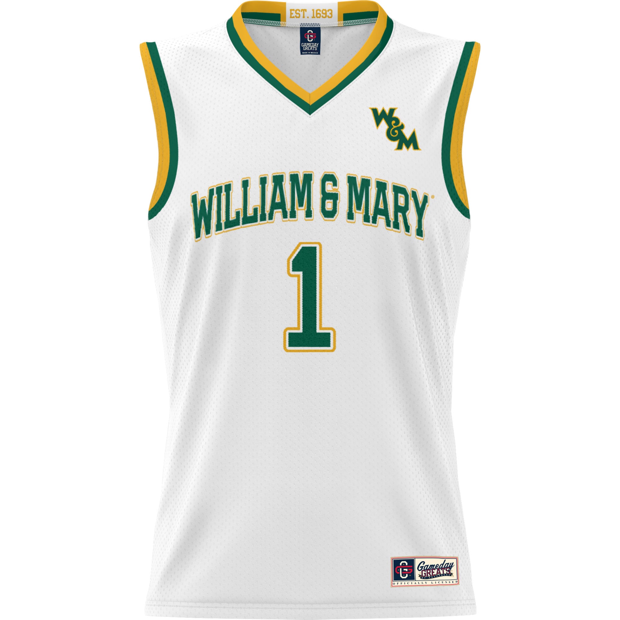 #1 William & Mary Tribe Unisex Lightweight Basketball Jersey White - front view
