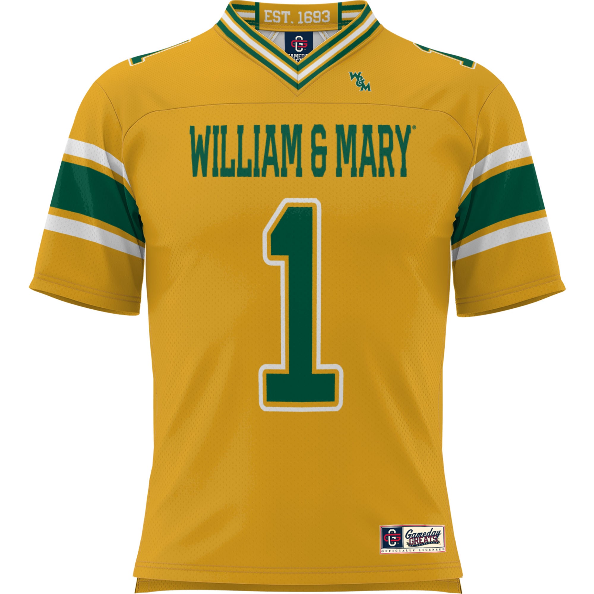 #1 William & Mary Tribe Youth Football Jersey Gold - front view