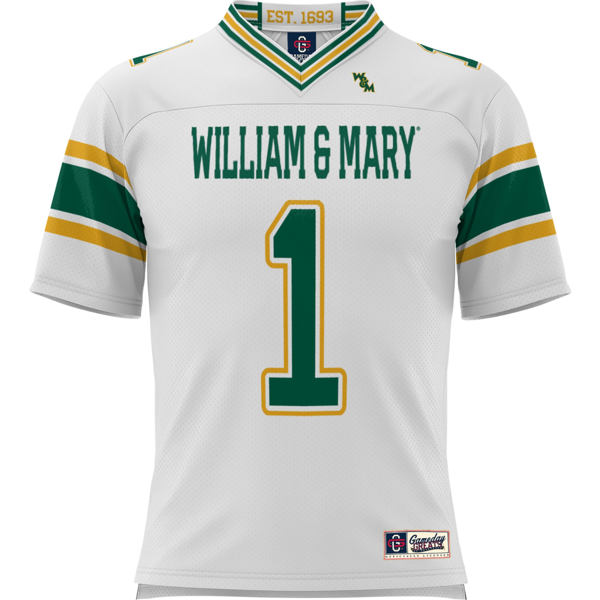 #1 William & Mary Tribe Youth Football Jersey White - front view