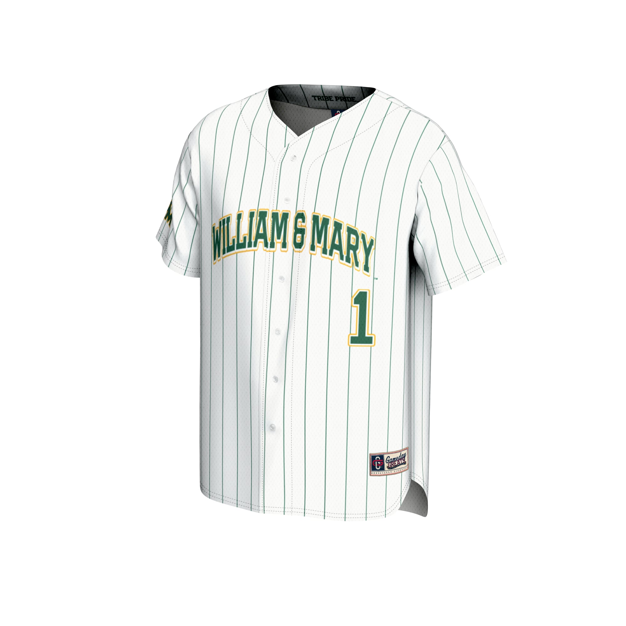 #1 William & Mary Tribe Youth Lightweight Baseball Fashion Jersey White - front view