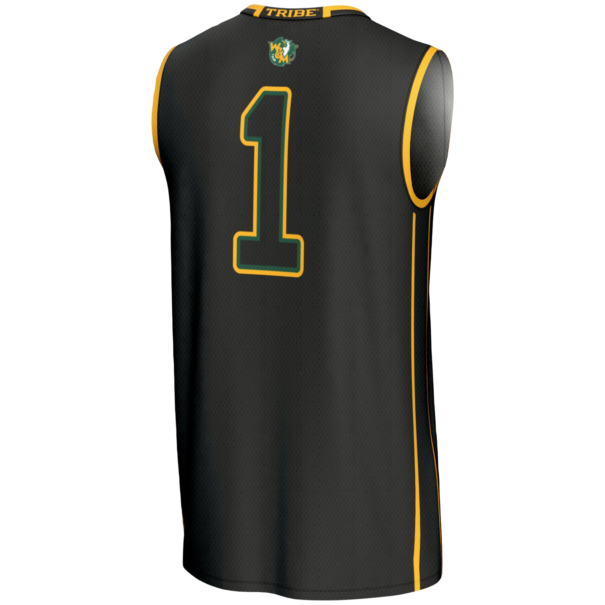 #1 William & Mary Tribe Youth Lightweight Basketball Jersey Black - back view