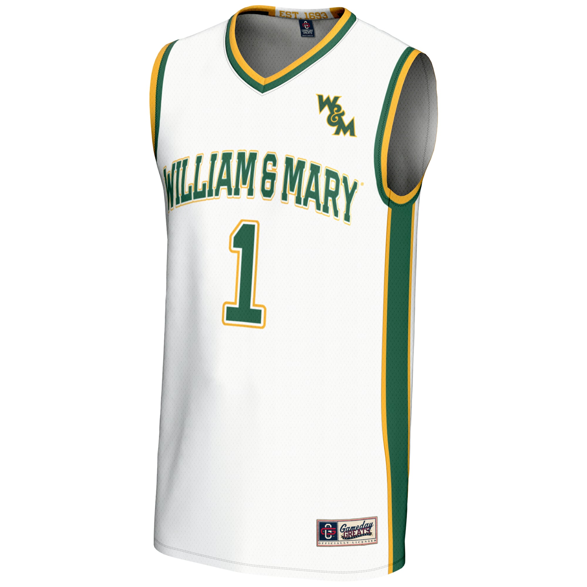 #1 William & Mary Tribe Youth Lightweight Basketball Jersey White - front view