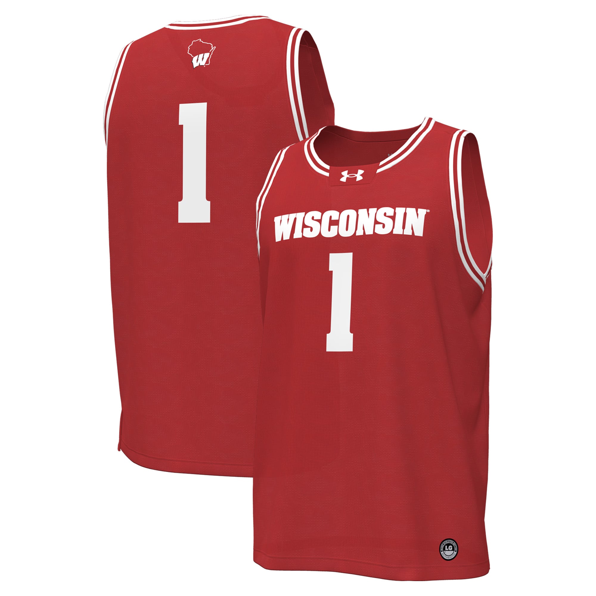 #1 Wisconsin Badgers Basketball Jersey Red - front and back view