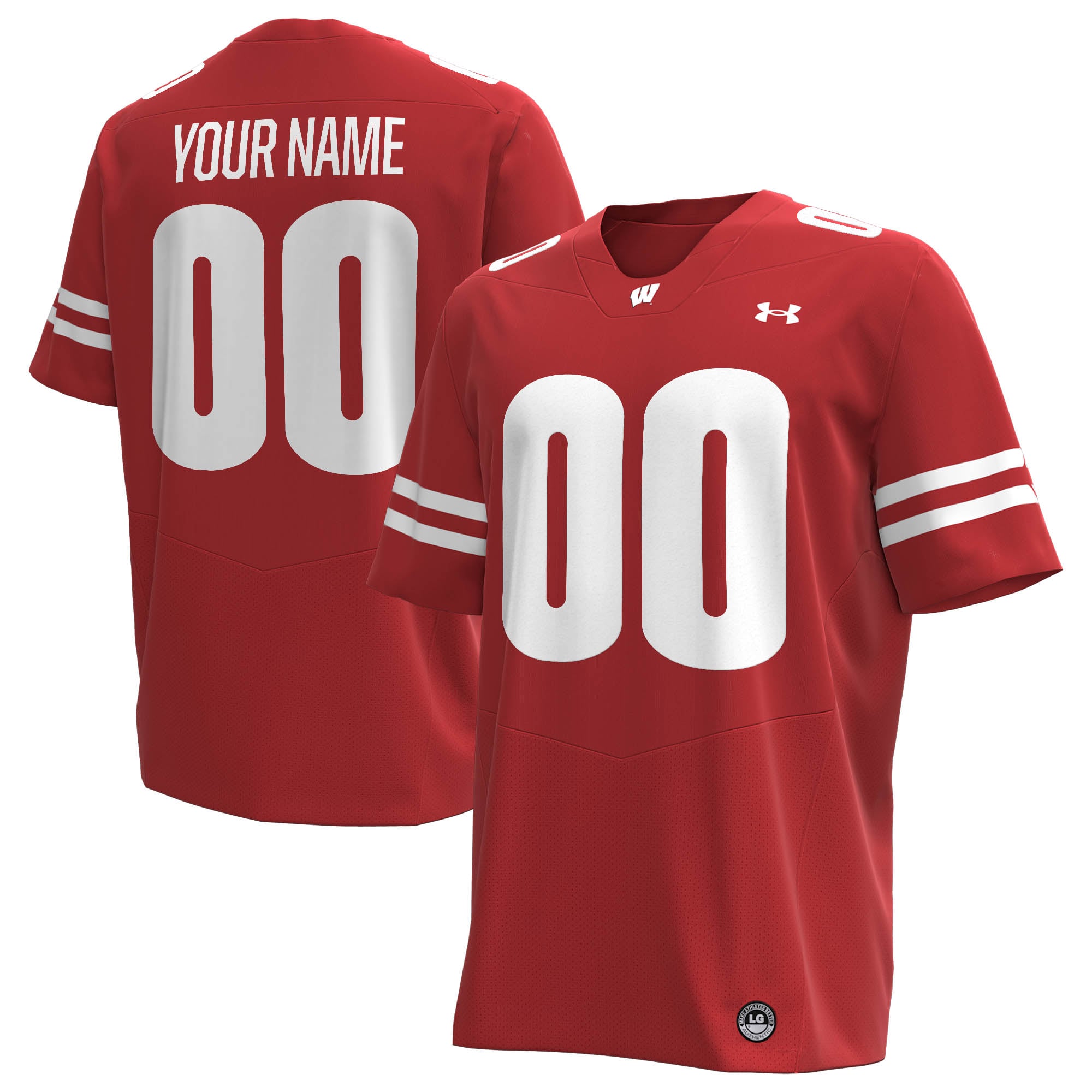 Wisconsin Badgers Custom Football Jersey Red - front and back view