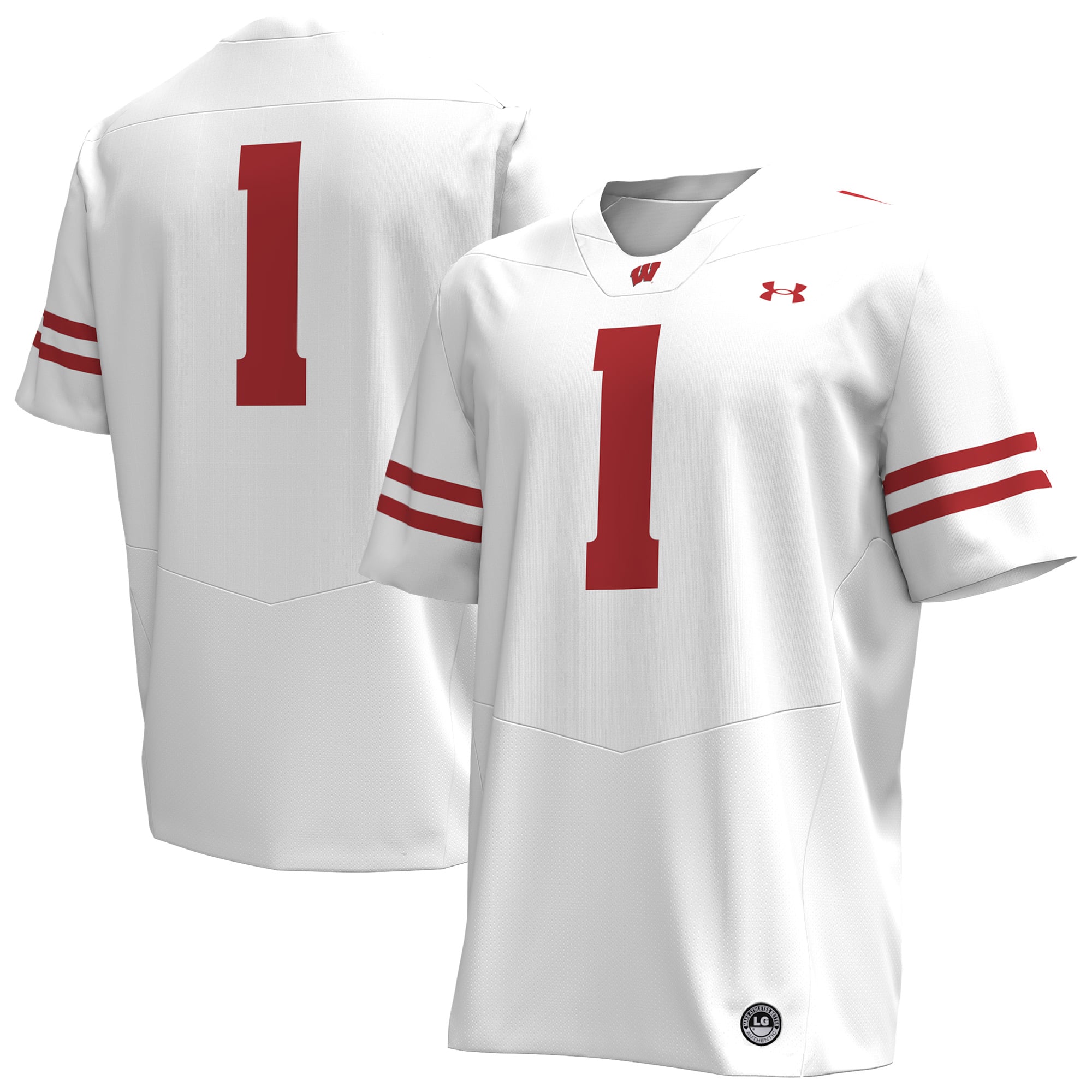 #1 Wisconsin Badgers Football Jersey White - front and back view