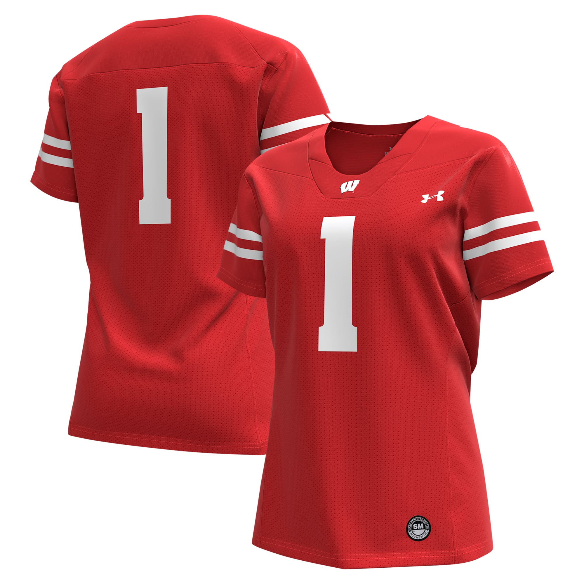 #1 Wisconsin Badgers Women's Football Jersey Red - front and back view