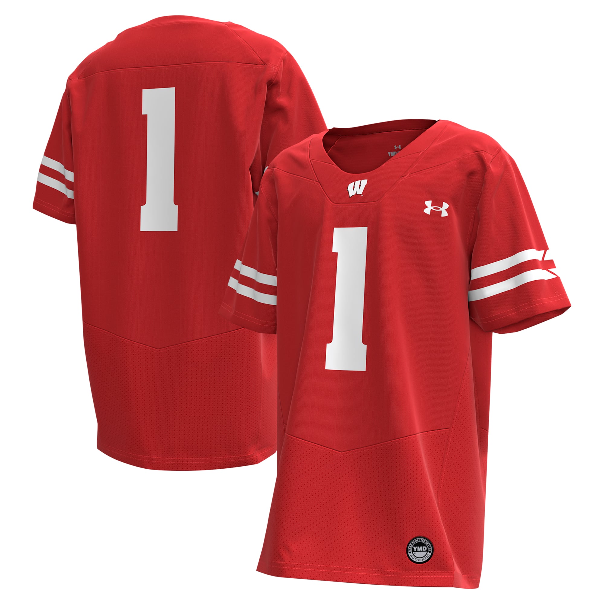 #1 Wisconsin Badgers Youth Football Jersey Red - front and back view
