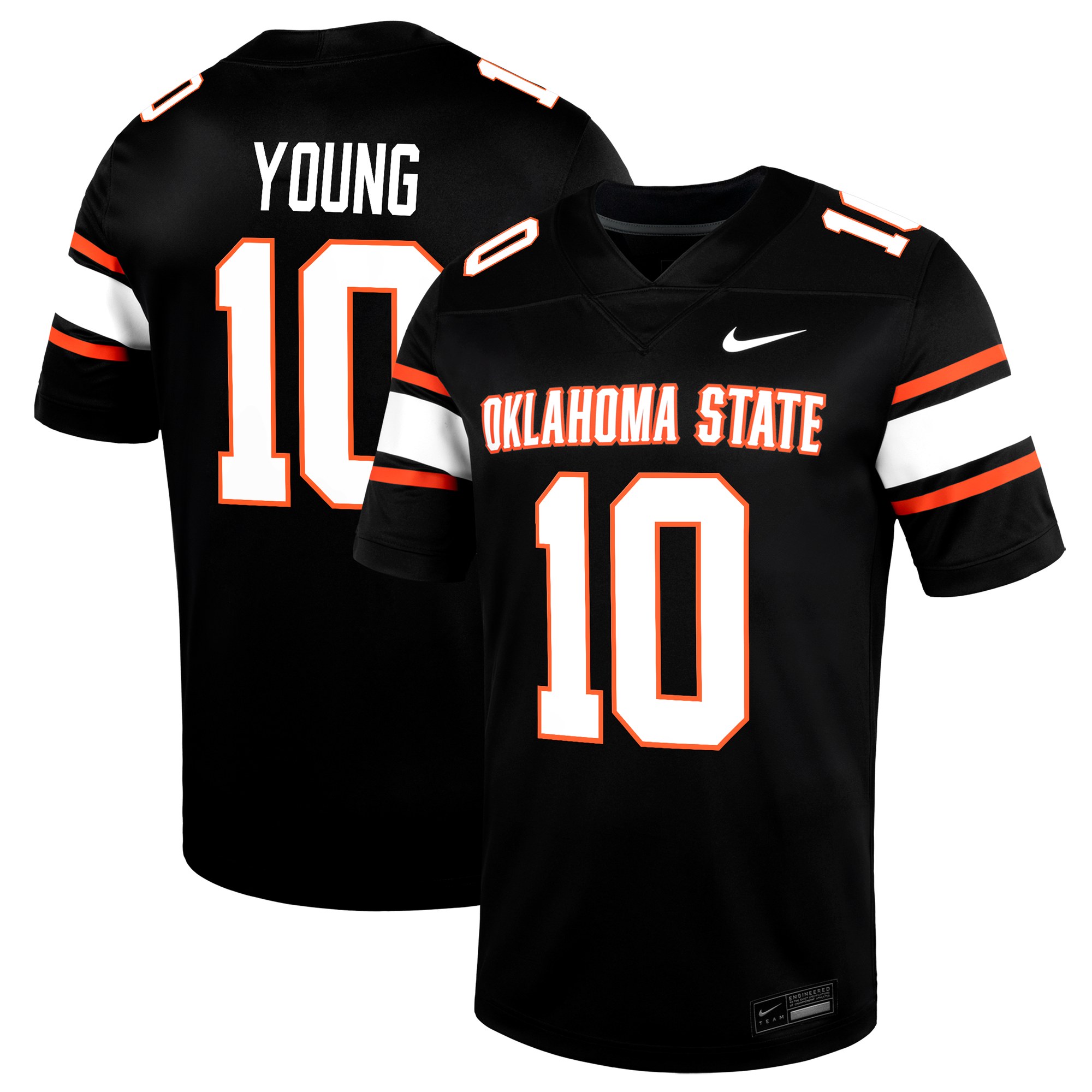 Wyatt Young Oklahoma State Cowboys Alternate Jersey Black - front and back view
