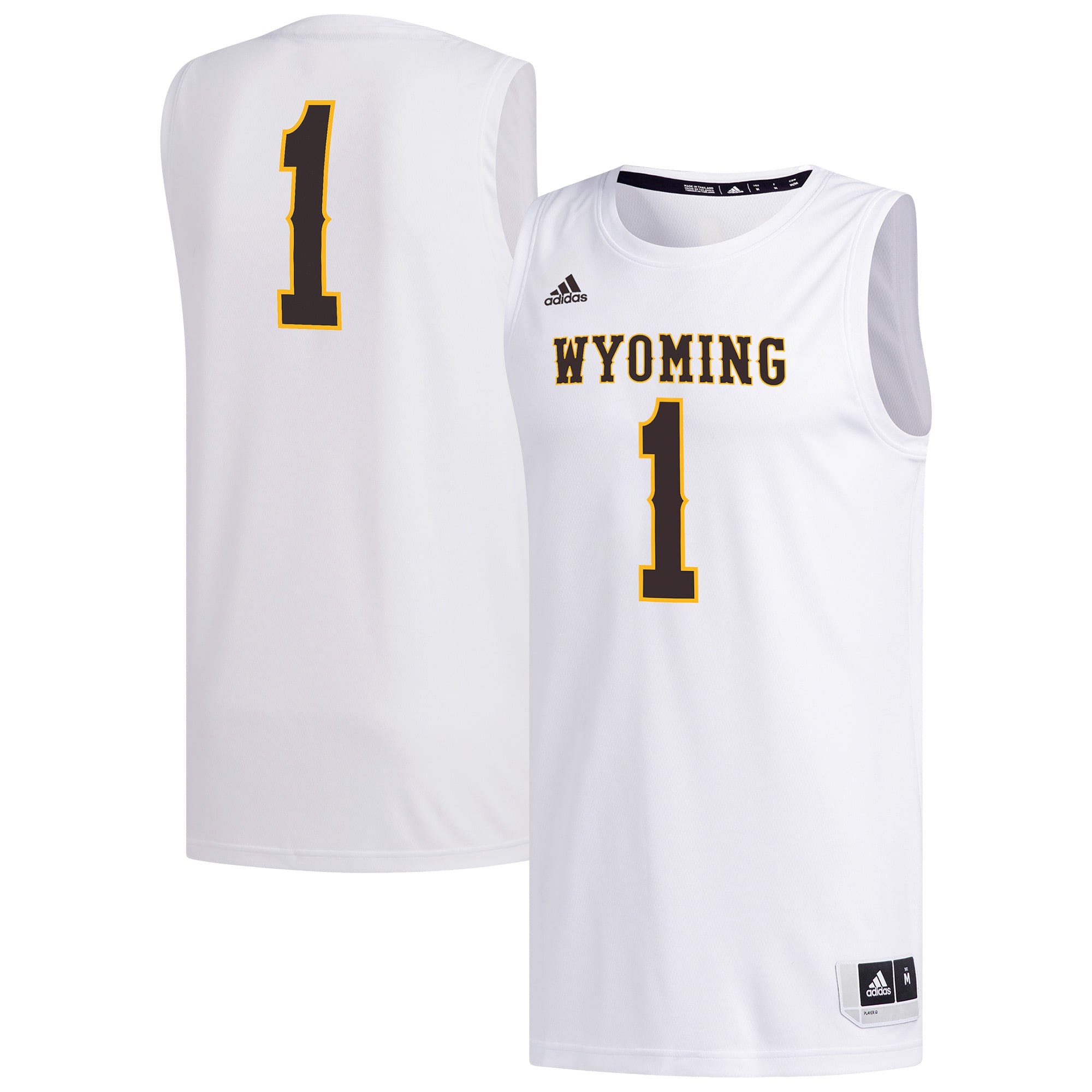 #1 Wyoming Cowboys Basketball Jersey White - front and back view