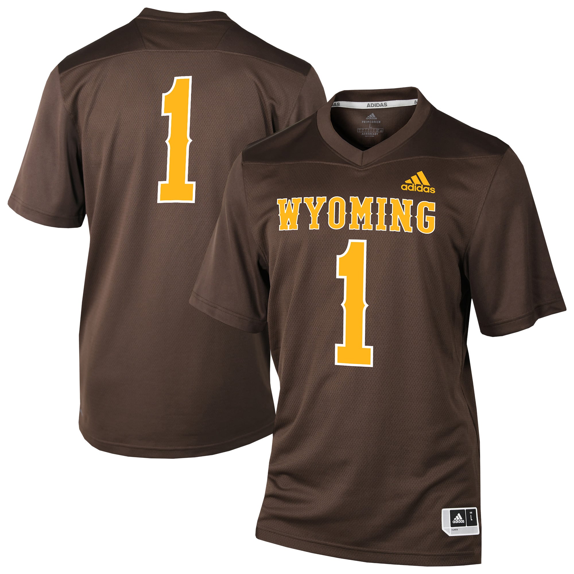 #1 Wyoming Cowboys Football Jersey - Brown - front and back view