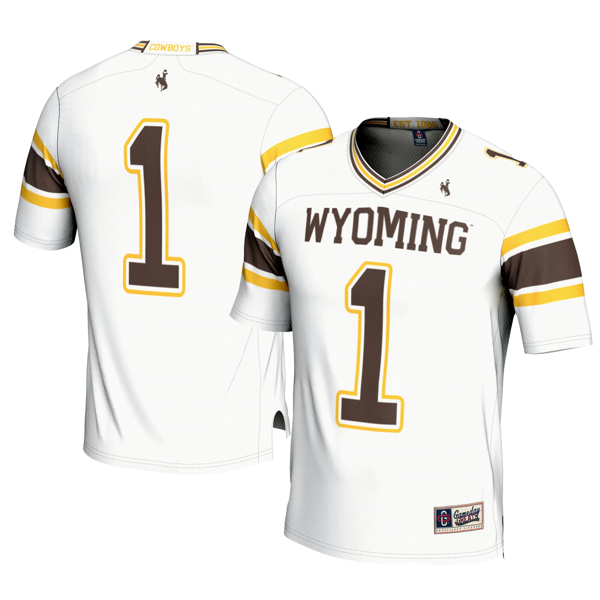 #1 Wyoming Cowboys Football Jersey White - front and back view