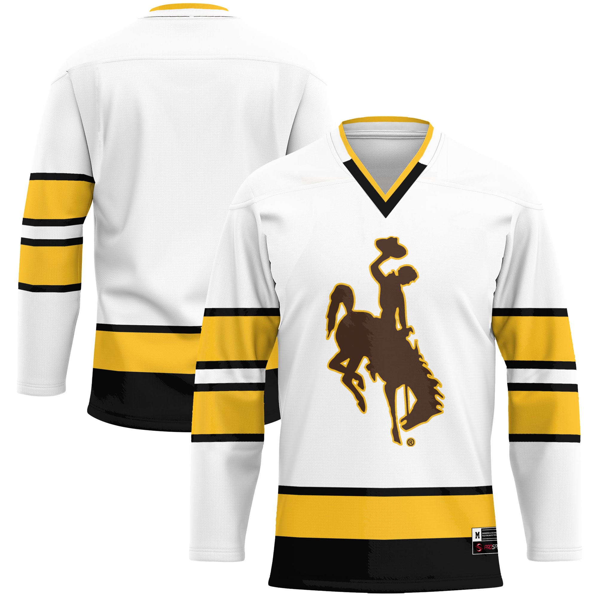 Wyoming Cowboys Hockey Jersey White - front and back view