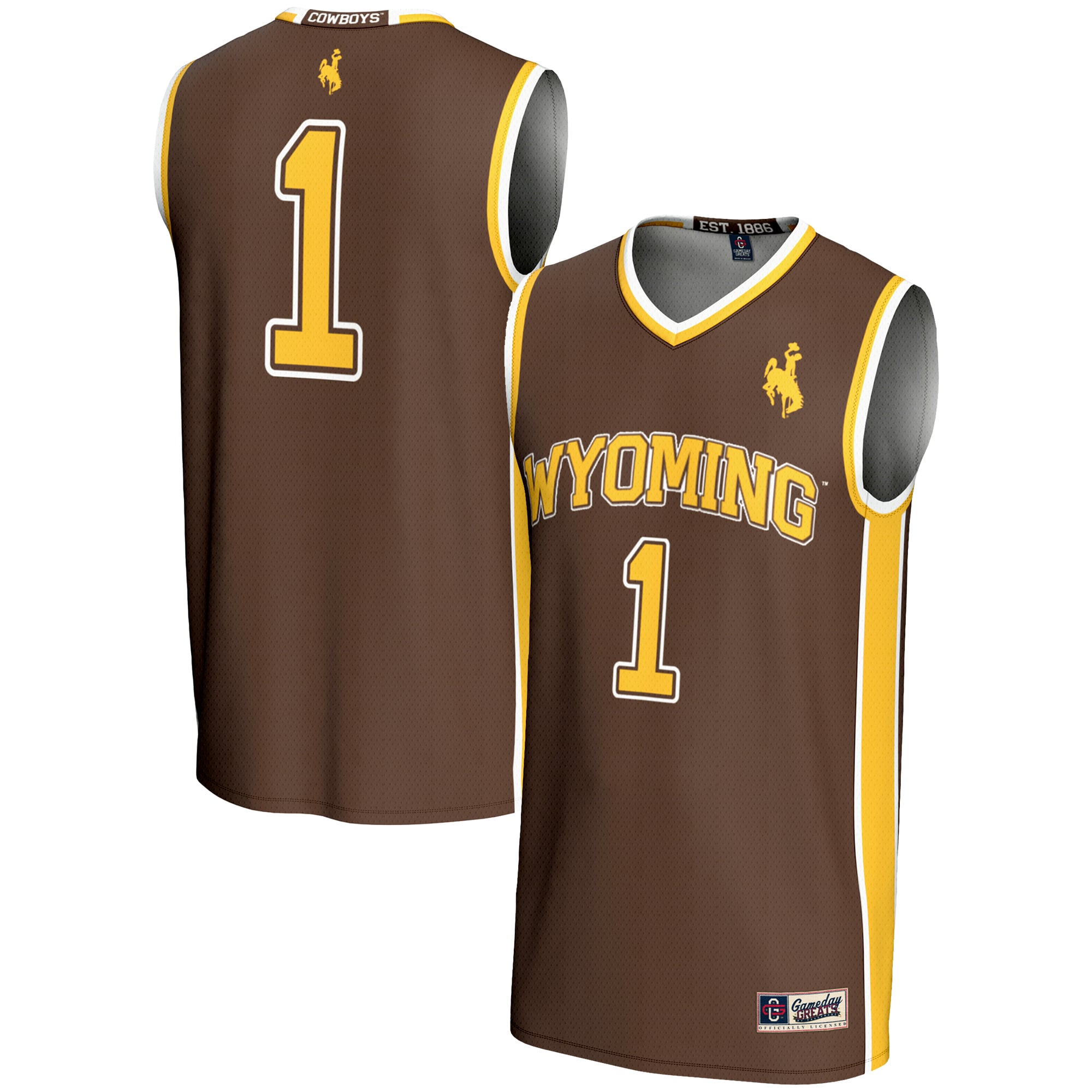 #1 Wyoming Cowboys Lightweight Basketball Jersey Brown - front and back view