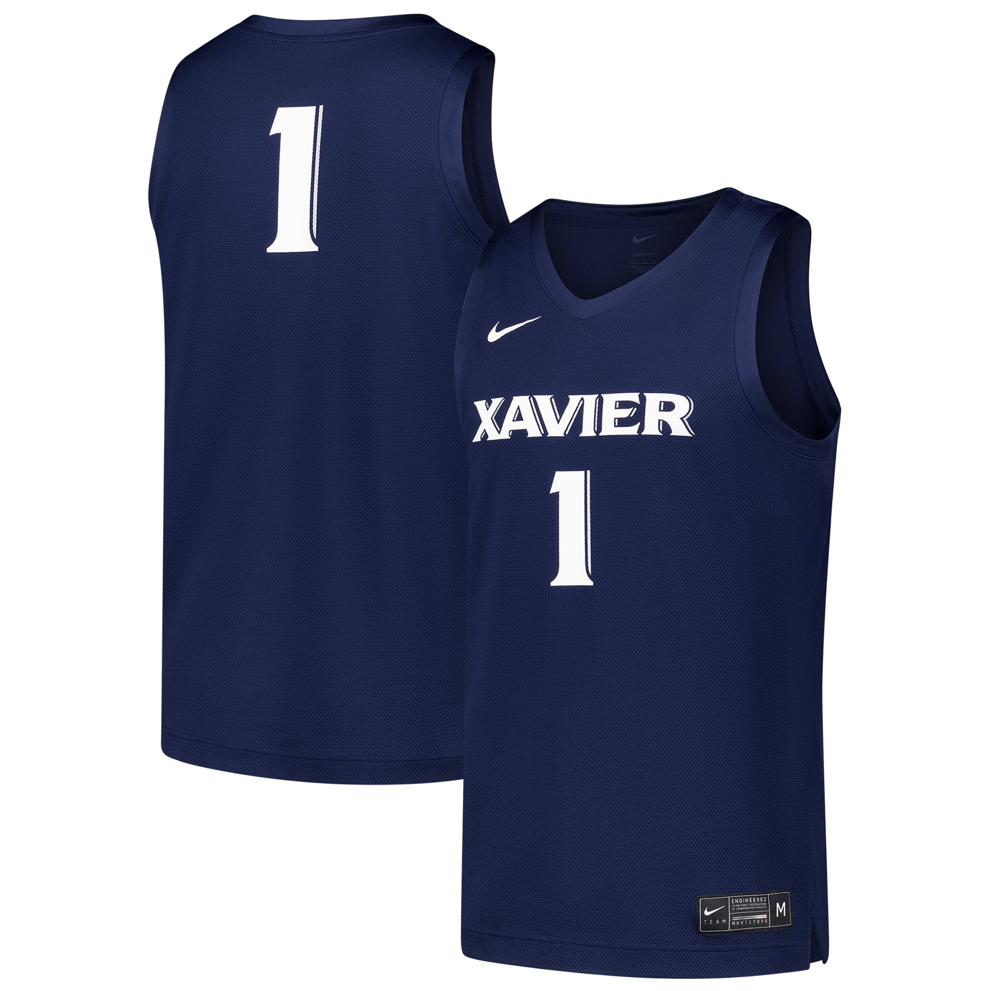 #1 Xavier Musketeers Basketball Jersey Navy - front and back view