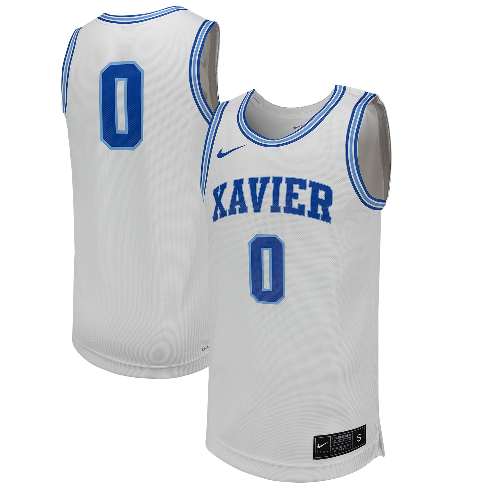 #0 Xavier Musketeers Basketball Jersey White - front and back view