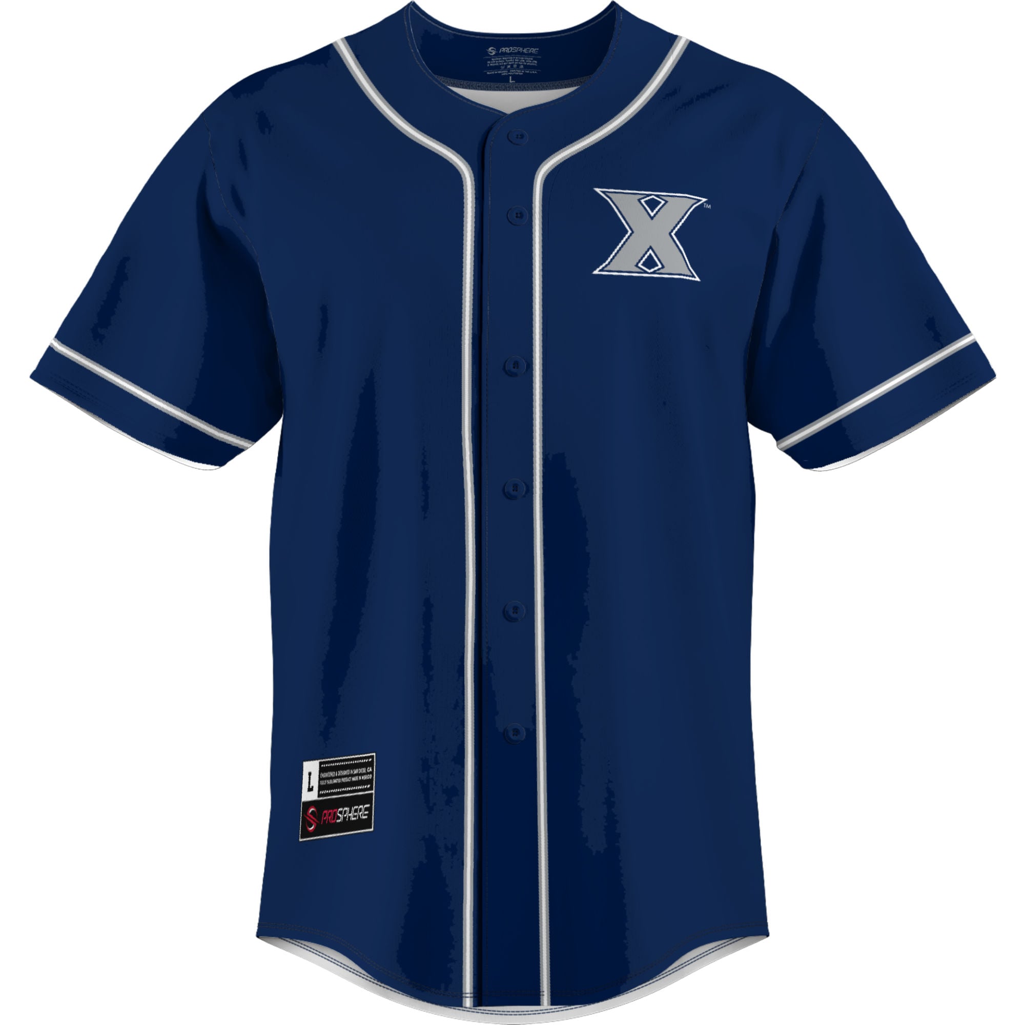 Xavier Musketeers Lightweight Baseball Jersey Navy - front view