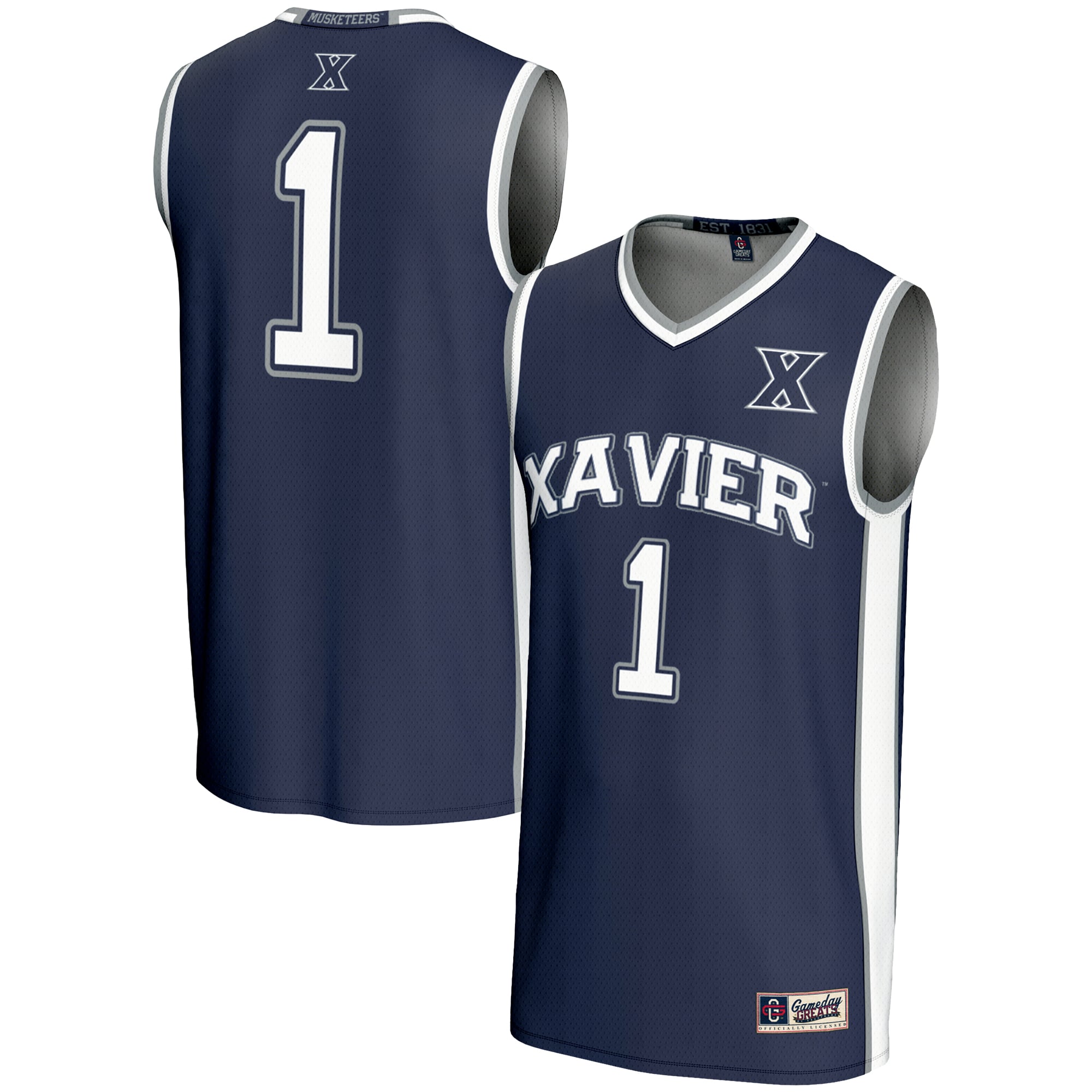 #1 Xavier Musketeers Lightweight Basketball Jersey Navy - front and back view