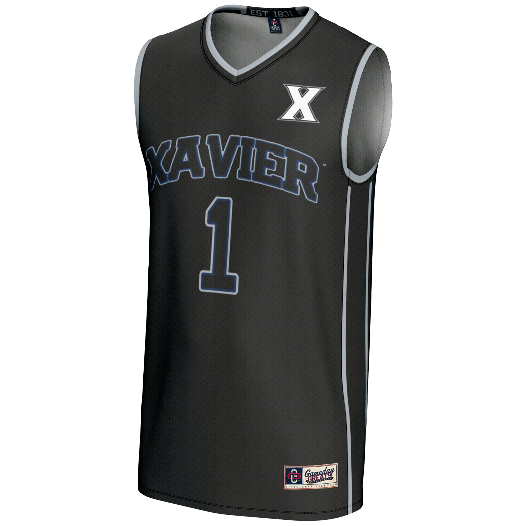 #1 Xavier Musketeers Unisex Lightweight Basketball Jersey Black - front view