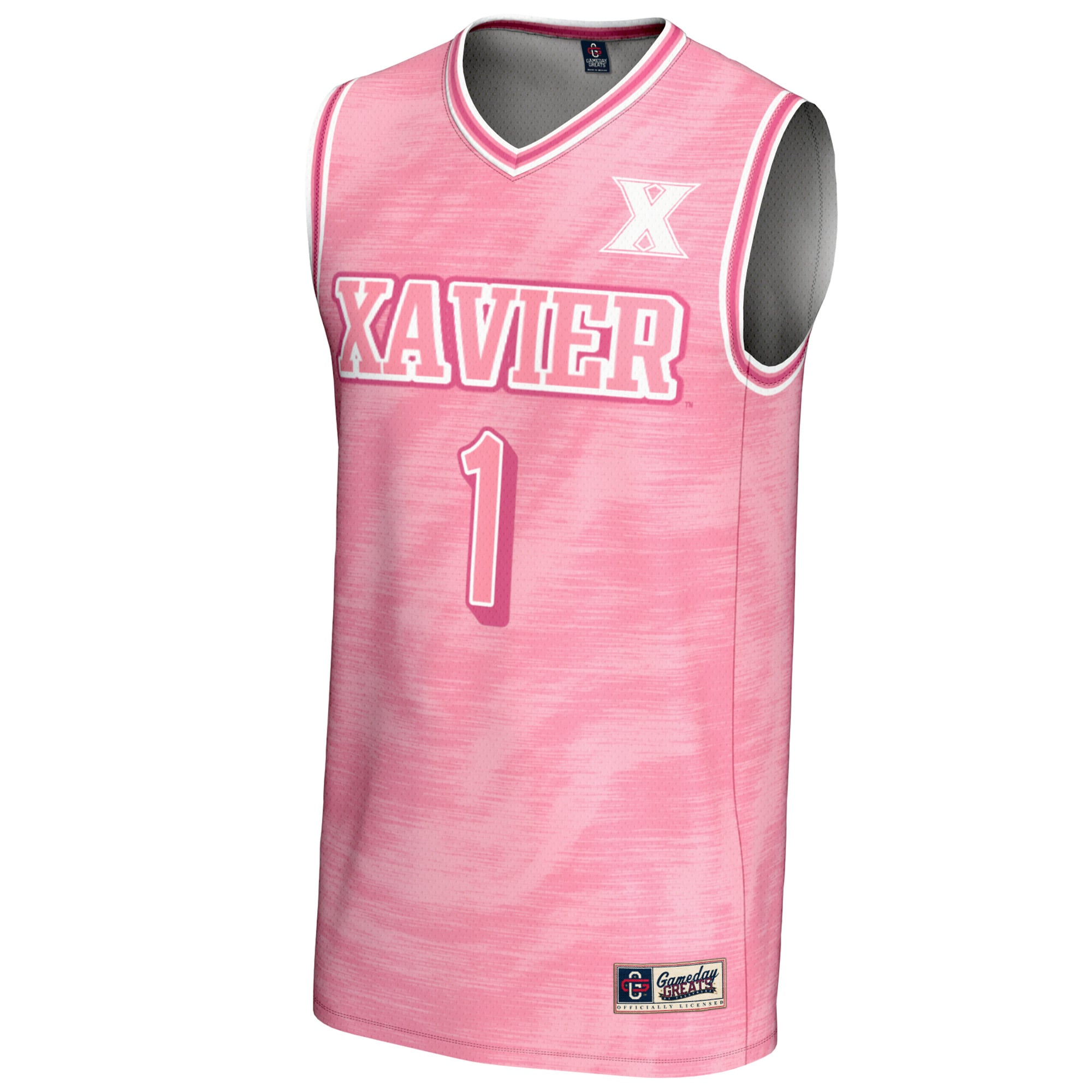 #1 Xavier Musketeers Unisex Lightweight Basketball Jersey Pink - front view
