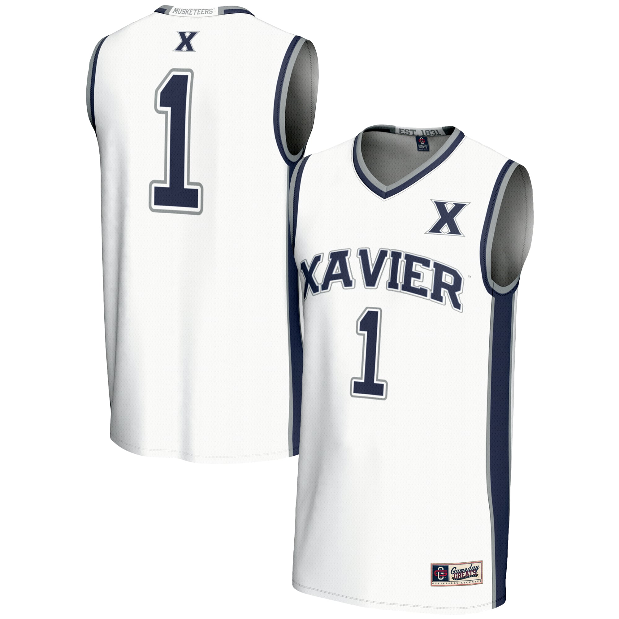 #1 Xavier Musketeers Unisex Lightweight Basketball Jersey White - front and back view