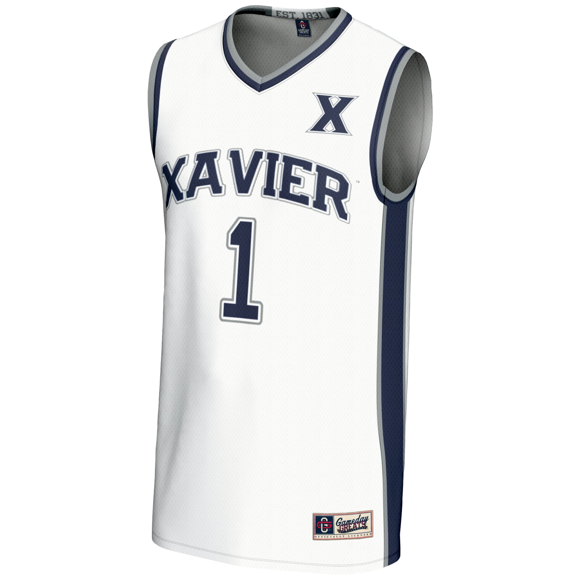 #1 Xavier Musketeers Unisex Lightweight Basketball Jersey White - front view
