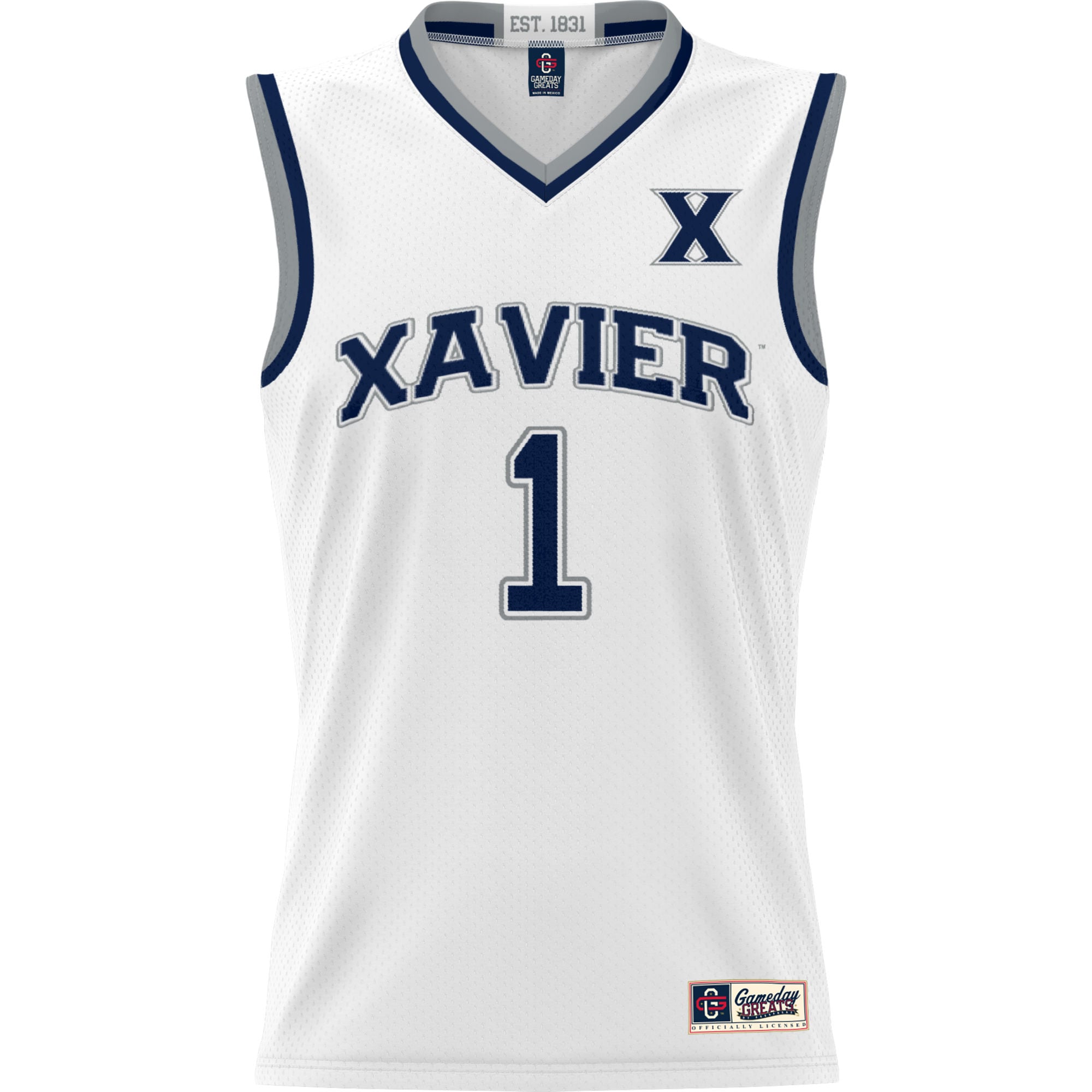 #1 Xavier Musketeers Youth Lightweight Basketball Jersey White - front view