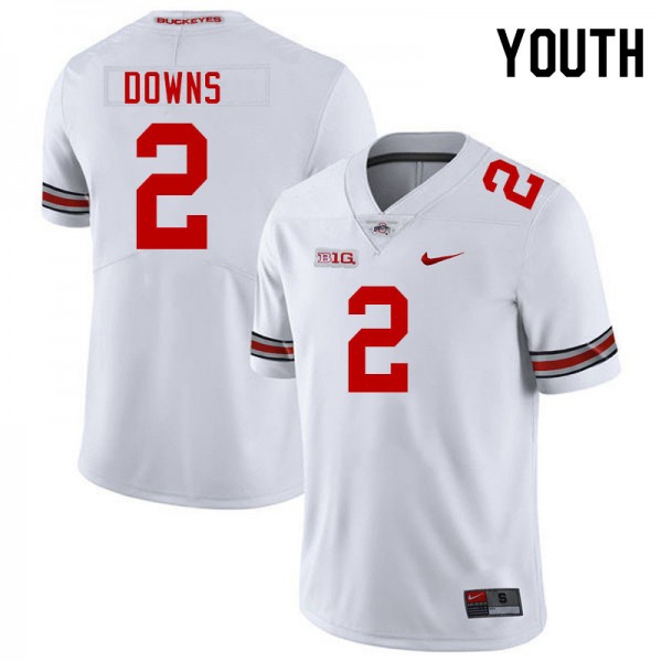 Youth Ohio State Buckeyes #2 Caleb Downs White Stitch Jersey - front and back view