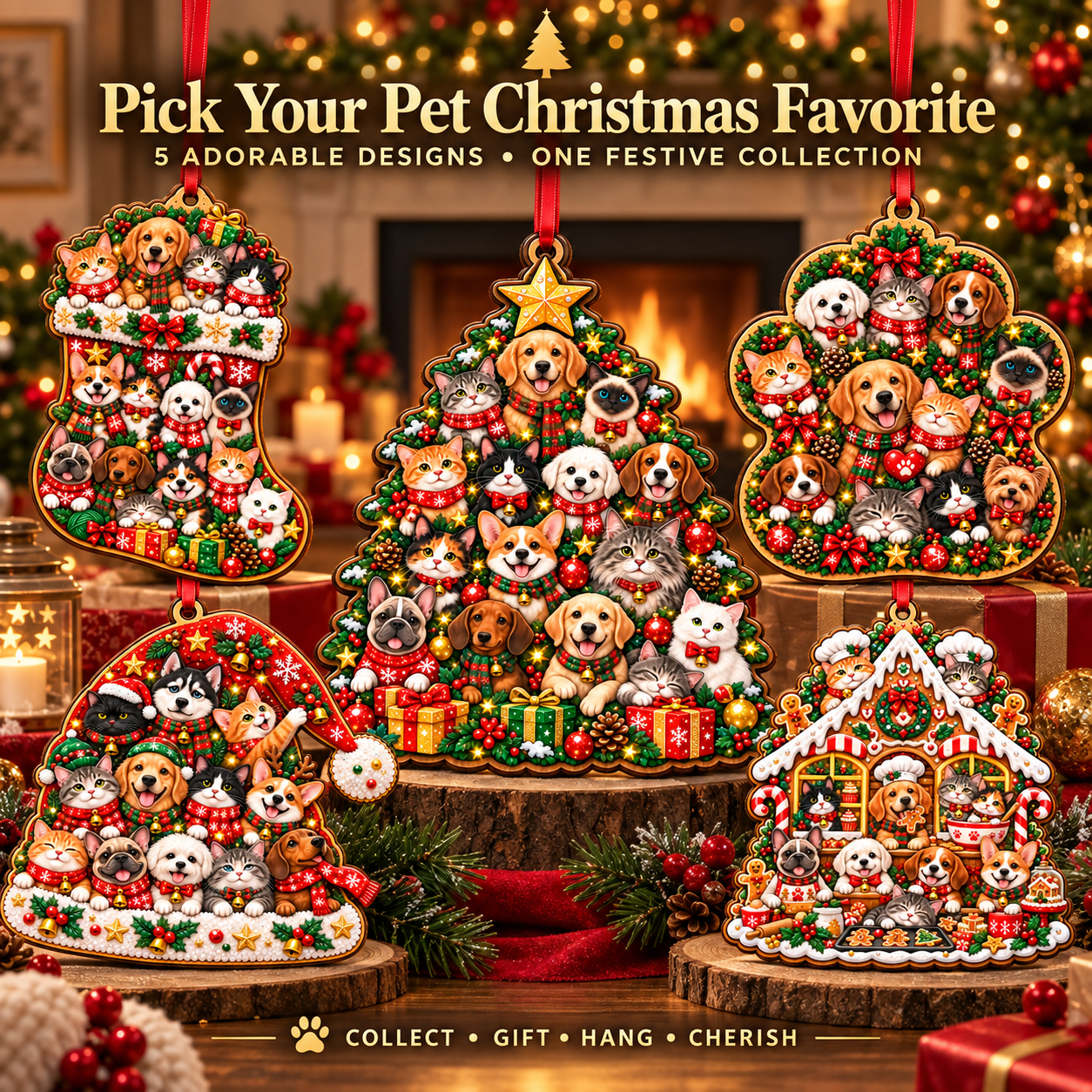 Pet Christmas Sparkle Ornament Collection – 5 Festive Designs for Pet Lovers
