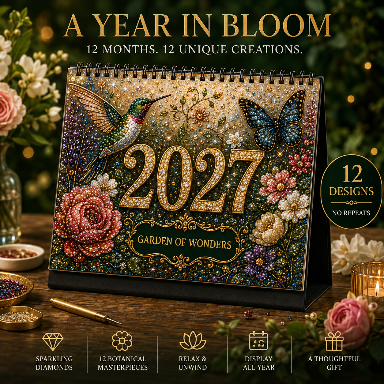 2027 Garden of Wonders™ Diamond Painting Calendar – 12 Unique Monthly Designs