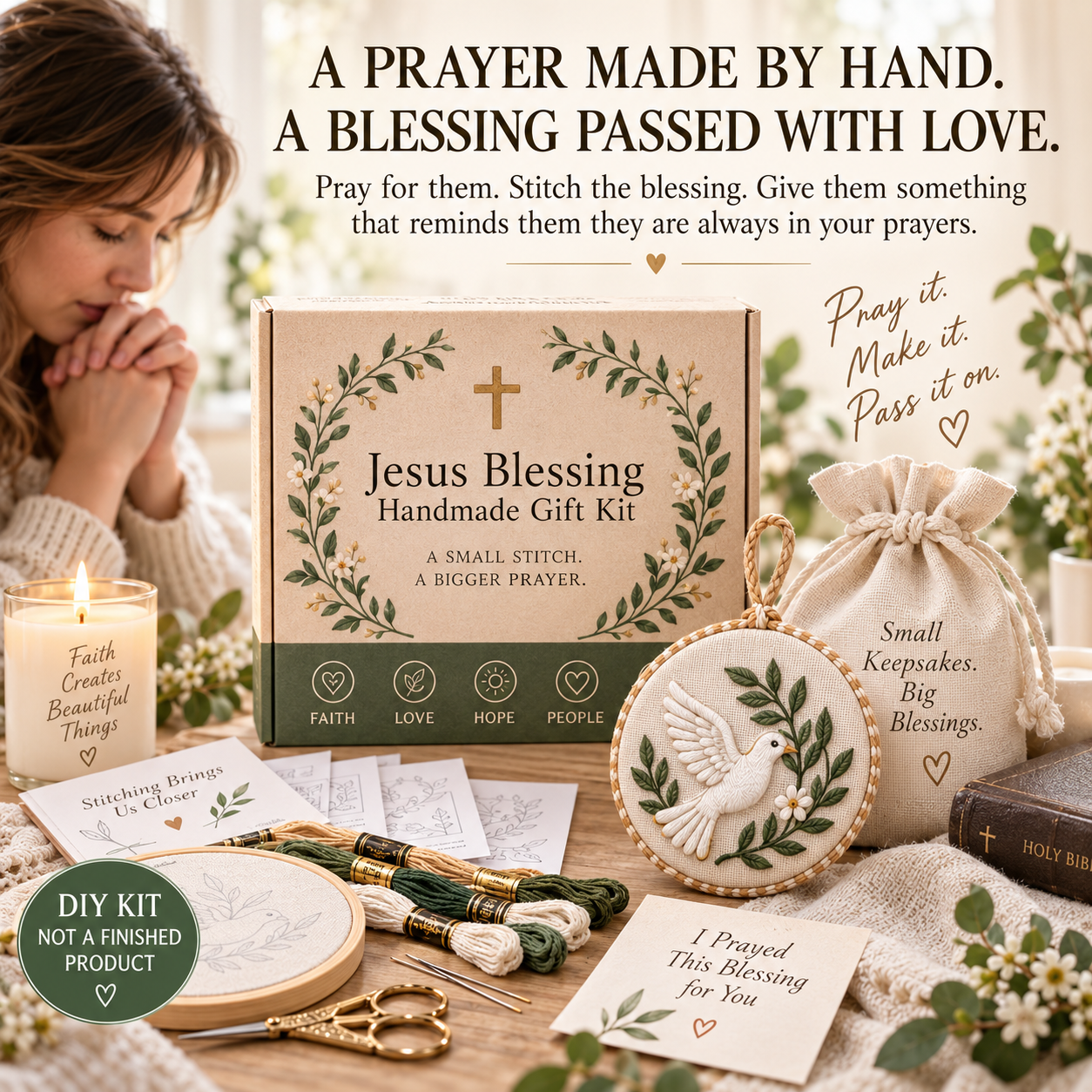 Prayer Blessing Embroidery Gift Kit – Handmade Christian Keepsakes