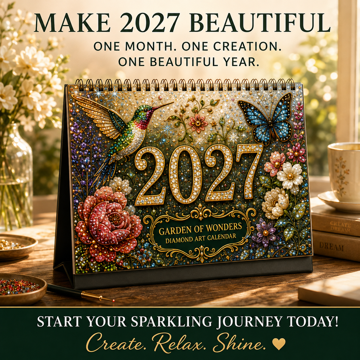2027 Garden of Wonders™ Diamond Painting Calendar – 12 Unique Monthly Designs