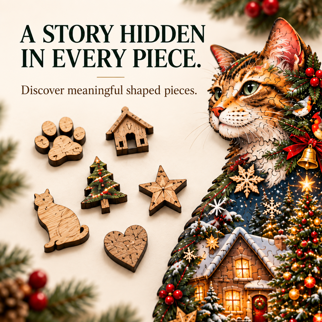 Christmas Cat Wooden Art Puzzle – A Holiday Story in Every Piece