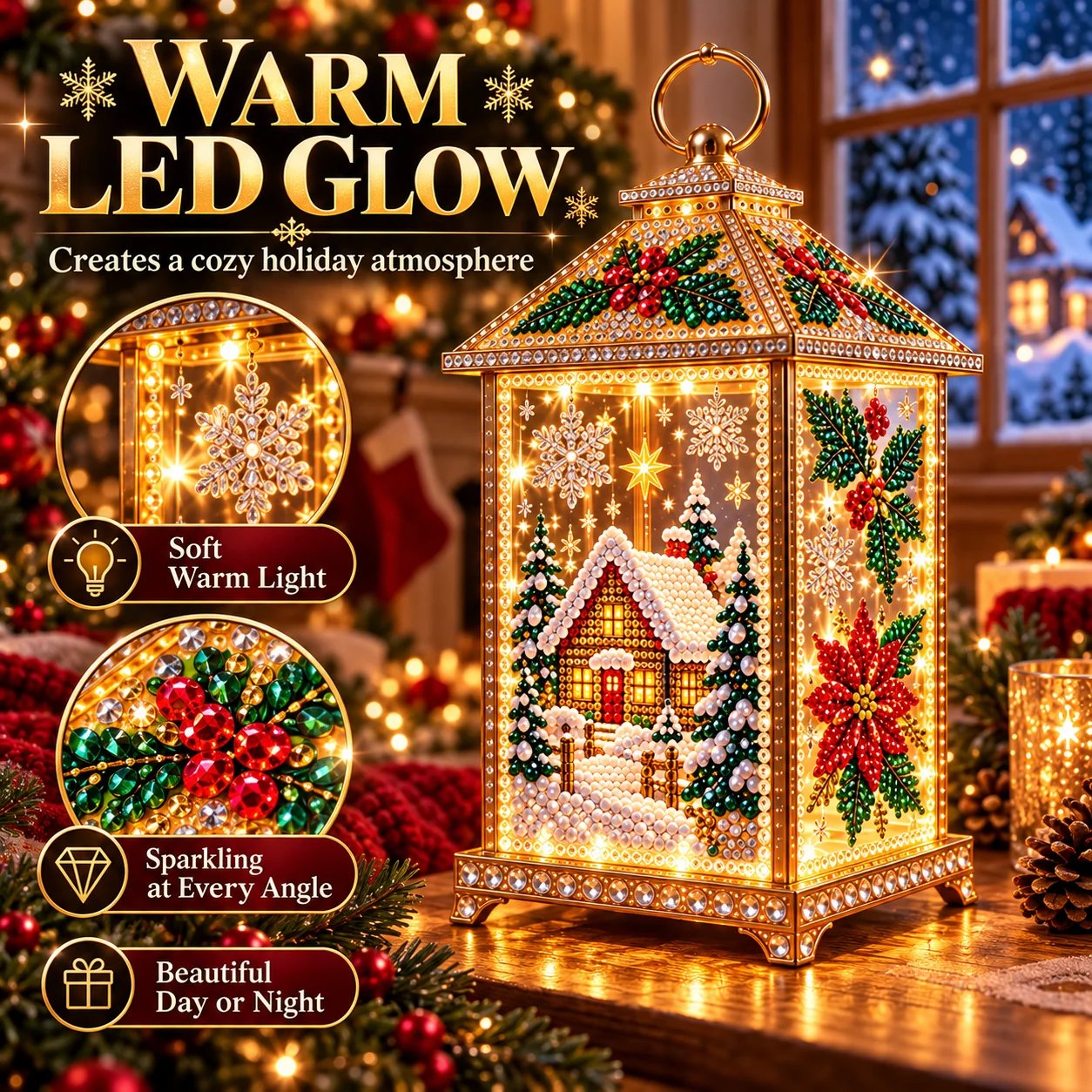 Three-step Diamond Art Christmas Lantern process