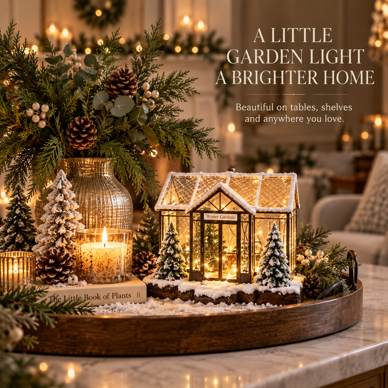 Winter Gardens™ Lighted Miniature Conservatory – Snowy Greenhouse Christmas Tabletop Decor