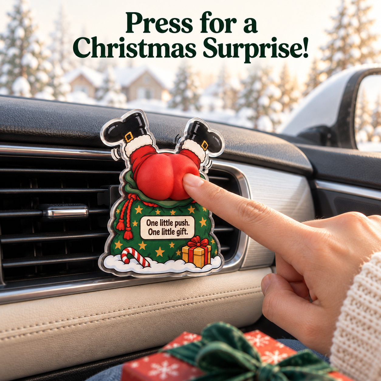 🎁 Santa’s Secret Gift — Funny Christmas Squishy Car Vent Clip