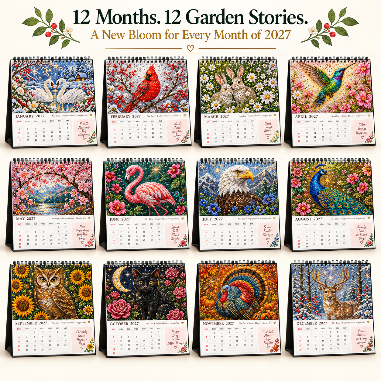2027 Garden of Wonders™ Diamond Painting Calendar – 12 Unique Monthly Designs