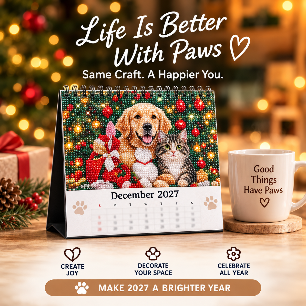 2027 Paws Through the Year™ Diamond Painting Calendar – 12 Unique Monthly Designs