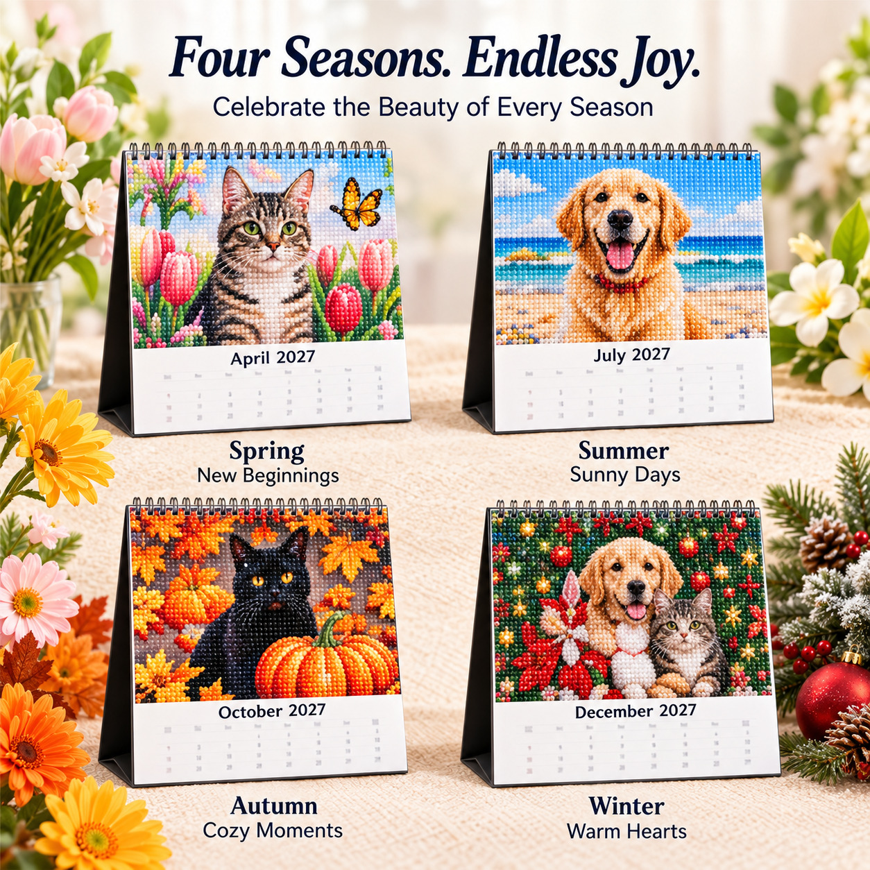 2027 Paws Through the Year™ Diamond Painting Calendar – 12 Unique Monthly Designs