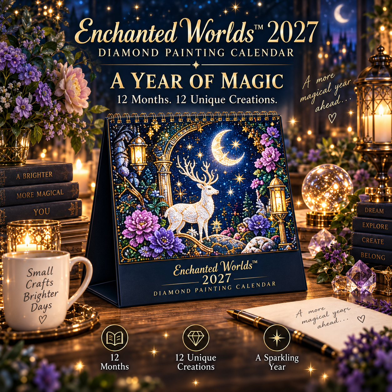 2027 Enchanted Worlds™ Diamond Painting Calendar – 12 Unique Monthly Designs