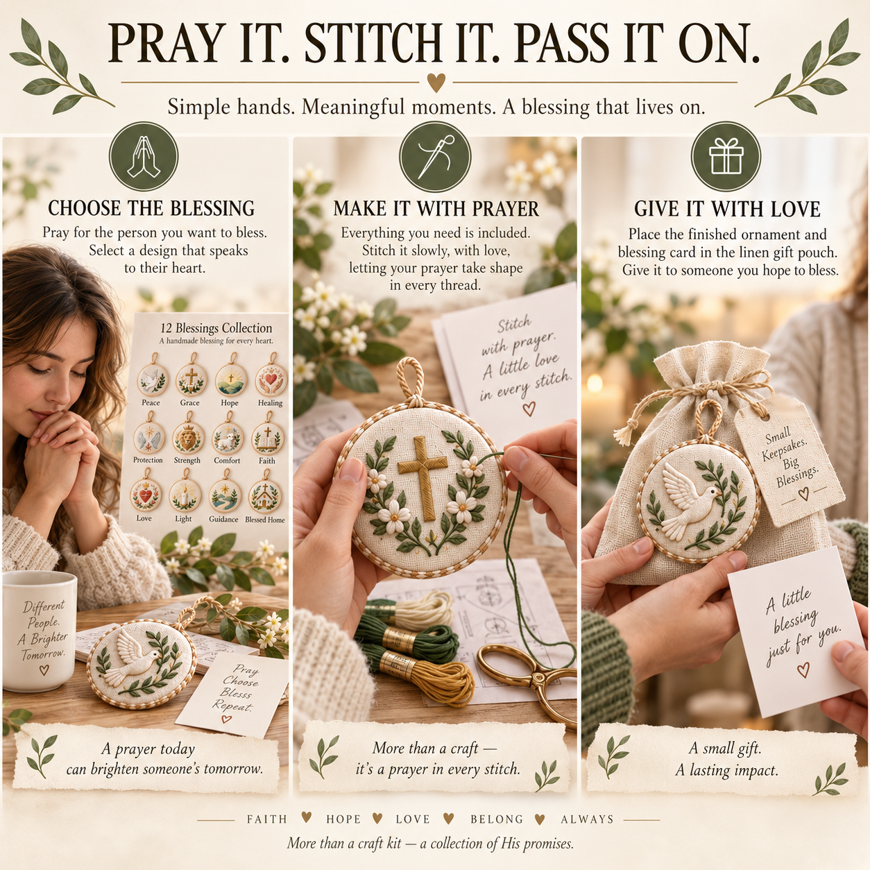 Prayer Blessing Embroidery Gift Kit – Handmade Christian Keepsakes